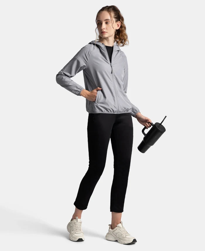 Microfiber Fabric Relaxed Fit Raglan Styled Water Resistant Hoodie Jacket - Grey