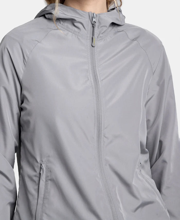 Microfiber Fabric Relaxed Fit Raglan Styled Water Resistant Hoodie Jacket - Grey
