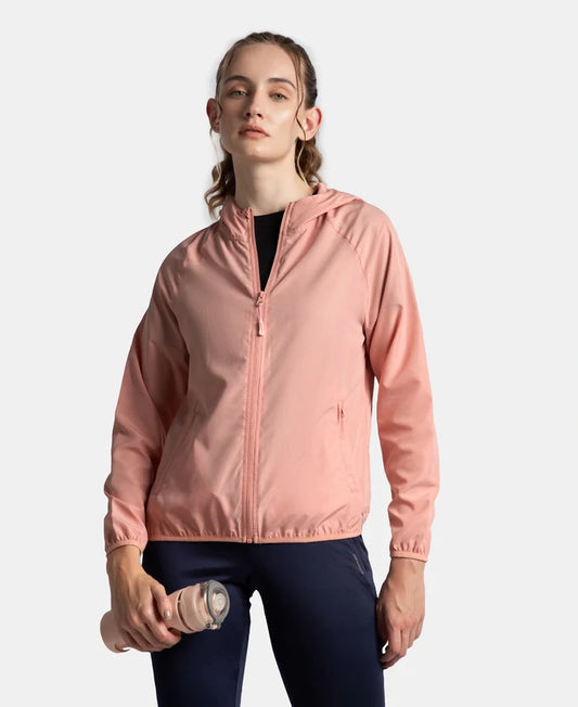 Microfiber Fabric Relaxed Fit Raglan Styled Water Resistant Hoodie Jacket - Mellow Rose