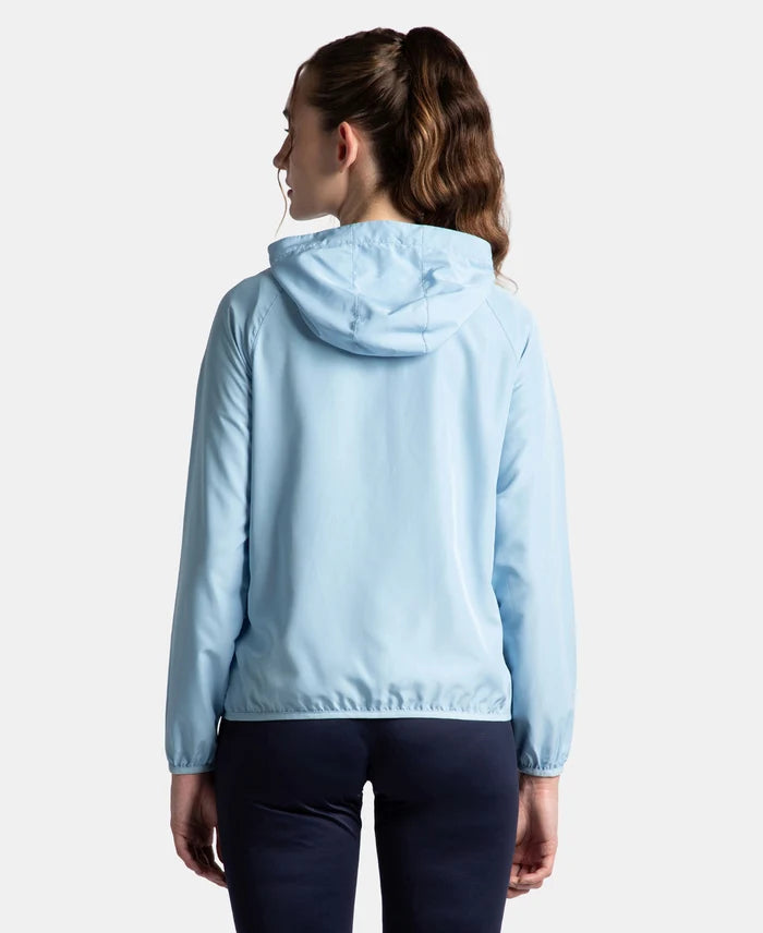 Microfiber Fabric Relaxed Fit Raglan Styled Water Resistant Hoodie Jacket - Powder Blue