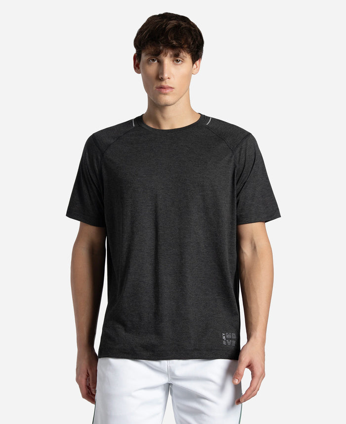 Microfiber Fabric Round Neck Half Sleeve T-Shirt with StayDry Tech - Black Melange