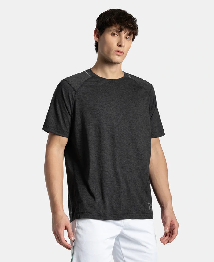 Microfiber Fabric Round Neck Half Sleeve T-Shirt with StayDry Tech - Black Melange