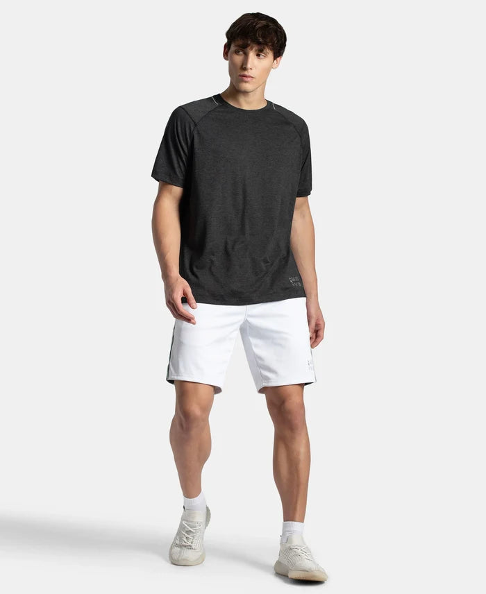 Microfiber Fabric Round Neck Half Sleeve T-Shirt with StayDry Tech - Black Melange