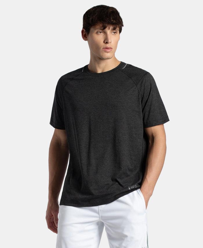 Microfiber Fabric Round Neck Half Sleeve T-Shirt with StayDry Tech - Black Melange