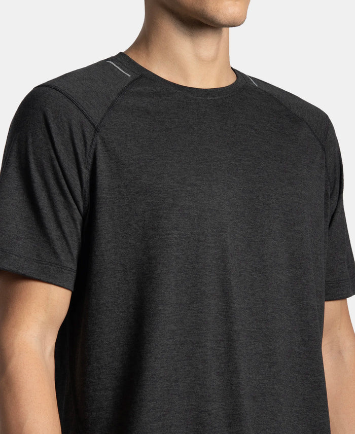 Microfiber Fabric Round Neck Half Sleeve T-Shirt with StayDry Tech - Black Melange