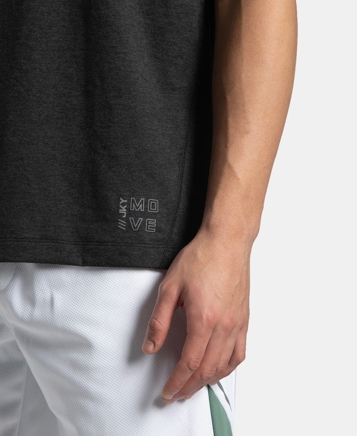 Microfiber Fabric Round Neck Half Sleeve T-Shirt with StayDry Tech - Black Melange