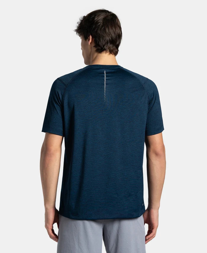 Microfiber Fabric Round Neck Half Sleeve T-Shirt with StayDry Tech - Navy Melange