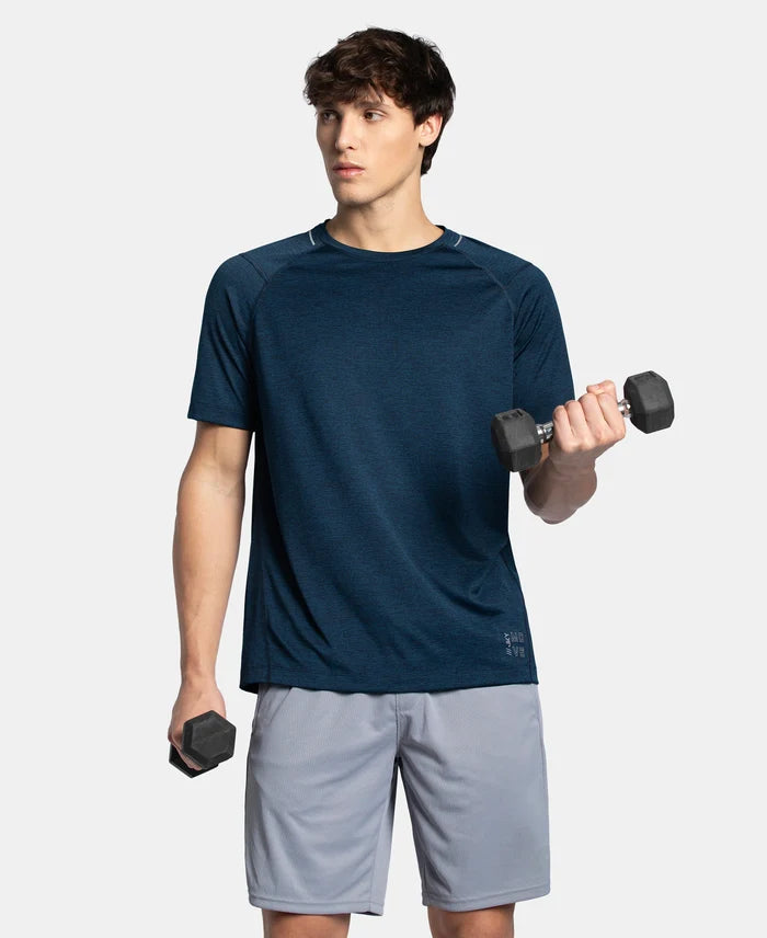 Microfiber Fabric Round Neck Half Sleeve T-Shirt with StayDry Tech - Navy Melange
