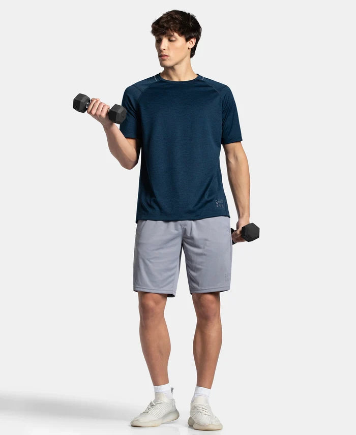 Microfiber Fabric Round Neck Half Sleeve T-Shirt with StayDry Tech - Navy Melange