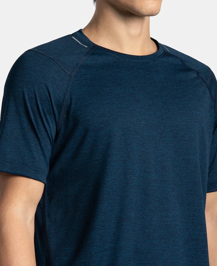 Microfiber Fabric Round Neck Half Sleeve T-Shirt with StayDry Tech - Navy Melange