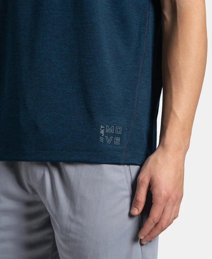 Microfiber Fabric Round Neck Half Sleeve T-Shirt with StayDry Tech - Navy Melange