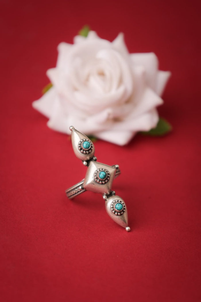 Mizoya Tri Motif Turquoise Stone Ring