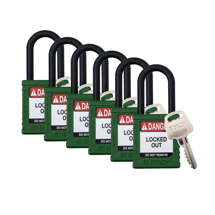 Nylon Safety Lockout Padlocks - Keyed Different, Durable & Visible, 6mm Shackle, Ideal for Industrial Lockout/Tagout Safety - Mann Supply Brady