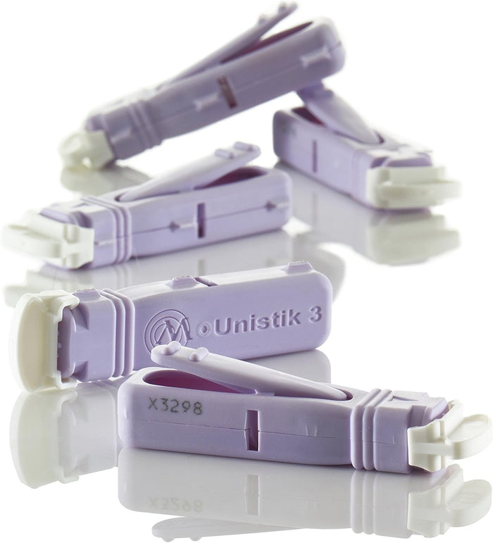 Owen Mumford Unistik 3 Comfort Safety Lancets, 28 Gauge, 1.8 mm Depth, Low Flow - AT1042-Box - LL Medico