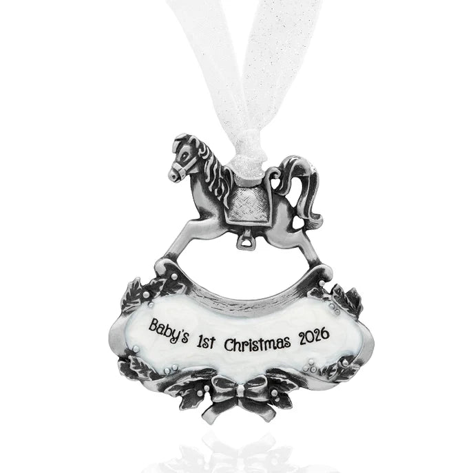 Pewter Baby's First Christmas Rocking Horse Ornament