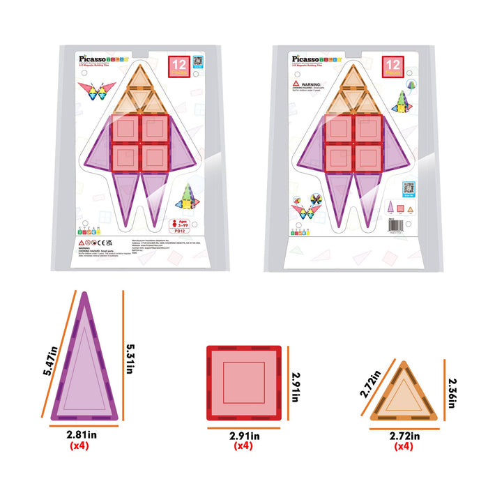 PicassoTiles: 12pc Magnetic Tile Building Set