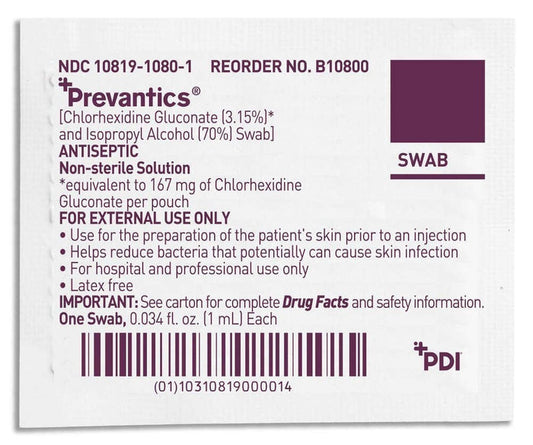 Prevantics Swabstick, Chlorhexidine Gluconate 3.15%/Isopropyl Alcohol 70%, Non-Sterile