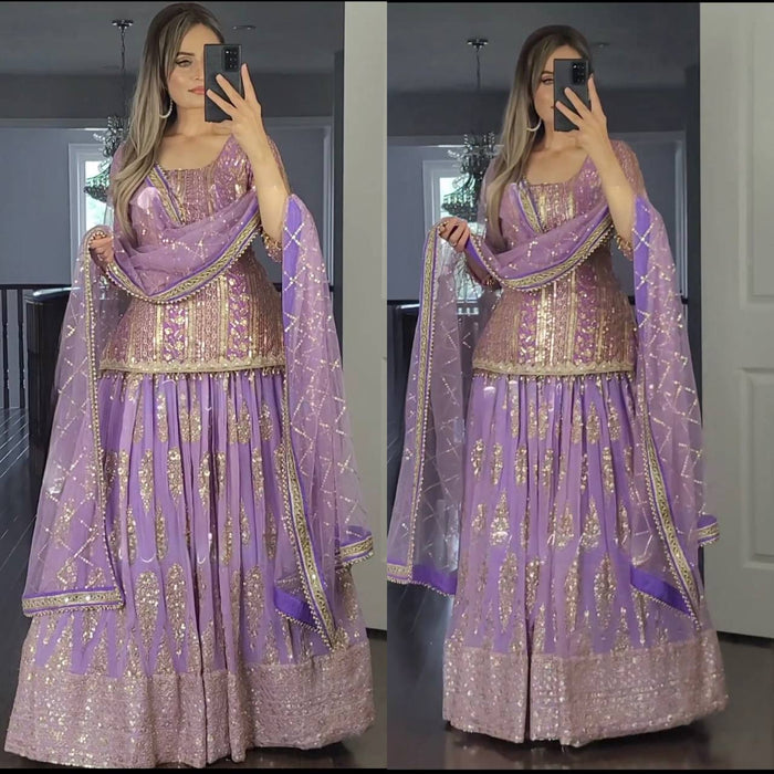 Purple Colour Party Wear Look Top Lehenga and Dupatta With Heavy Embroidery Work Set