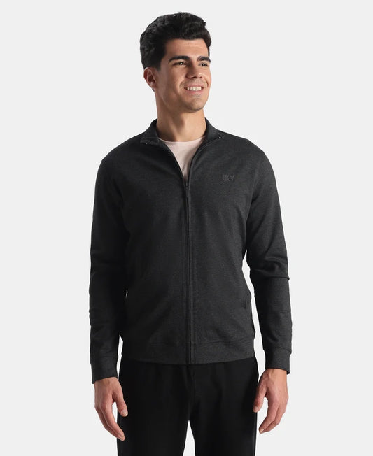 Rayon Nylon Elastane Stretch Jacket with Ribbed Cuffs - Black Melange