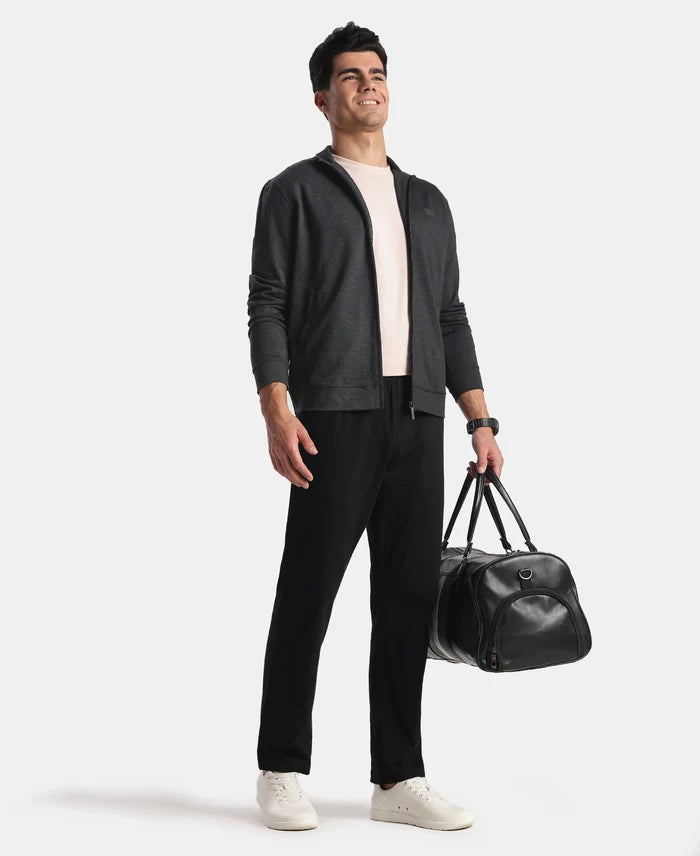 Rayon Nylon Elastane Stretch Jacket with Ribbed Cuffs - Black Melange