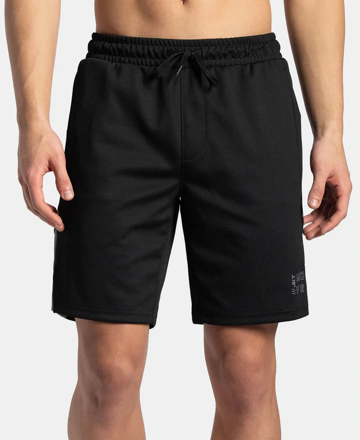 Recycled Microfiber Straight Fit Shorts with StayFresh Treatment - Black & Green