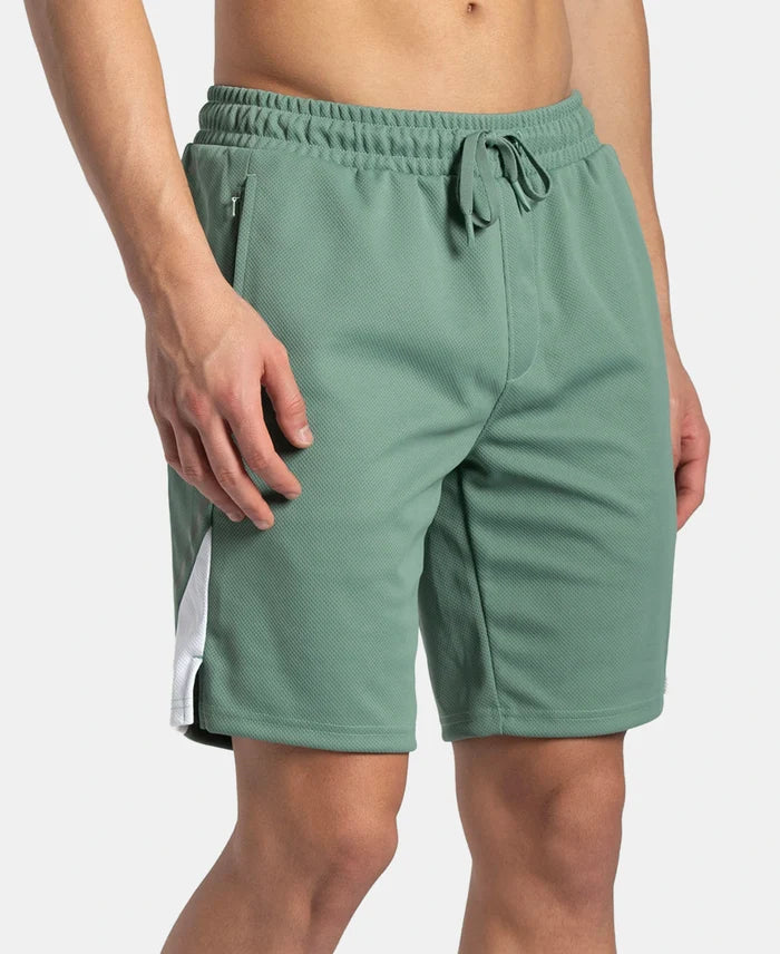 Recycled Microfiber Straight Fit Shorts with StayFresh Treatment - Green & White