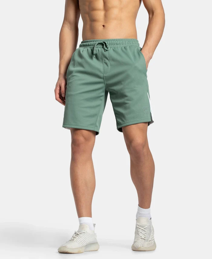 Recycled Microfiber Straight Fit Shorts with StayFresh Treatment - Green & White