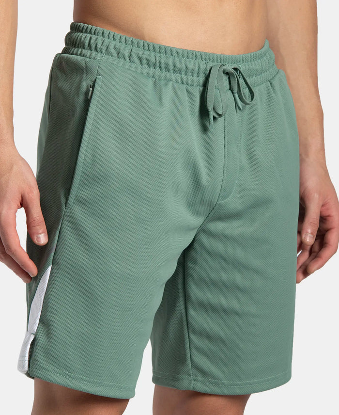 Recycled Microfiber Straight Fit Shorts with StayFresh Treatment - Green & White