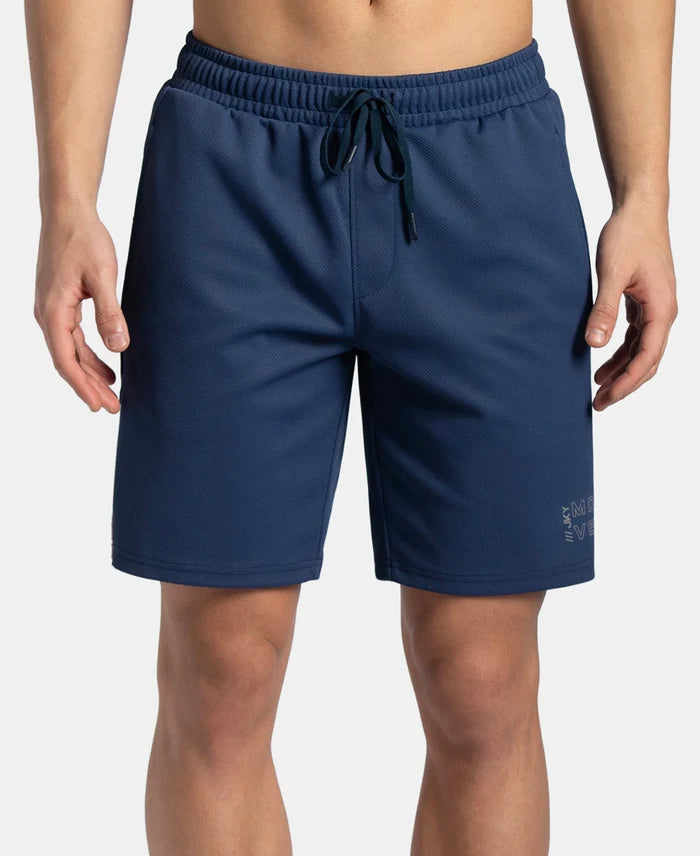 Recycled Microfiber Straight Fit Shorts with StayFresh Treatment - Navy & White