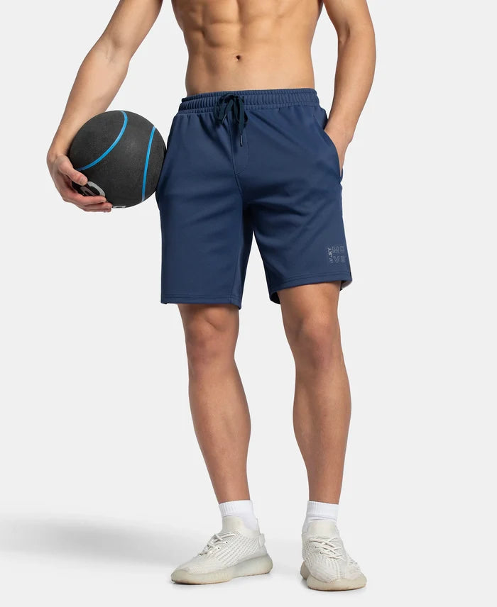 Recycled Microfiber Straight Fit Shorts with StayFresh Treatment - Navy & White