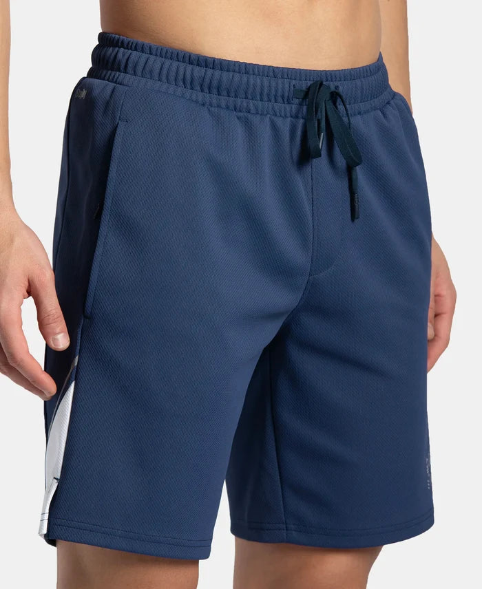 Recycled Microfiber Straight Fit Shorts with StayFresh Treatment - Navy & White