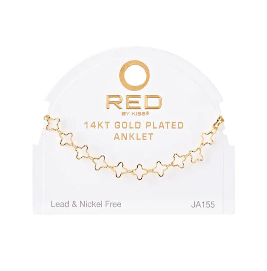 Red by Kiss 14kt Gold Plated Anklet Linked Clover JA155