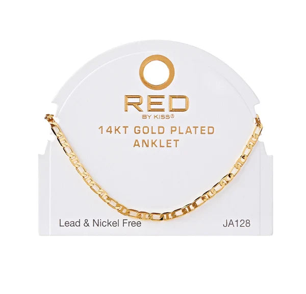 Red by Kiss 14kt Gold Plated Anklet Mixed Smooth 3mm JA128
