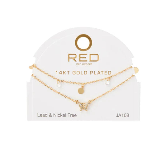 Red by Kiss 14kt Gold Plated Anklet RS Butterfly JA108G