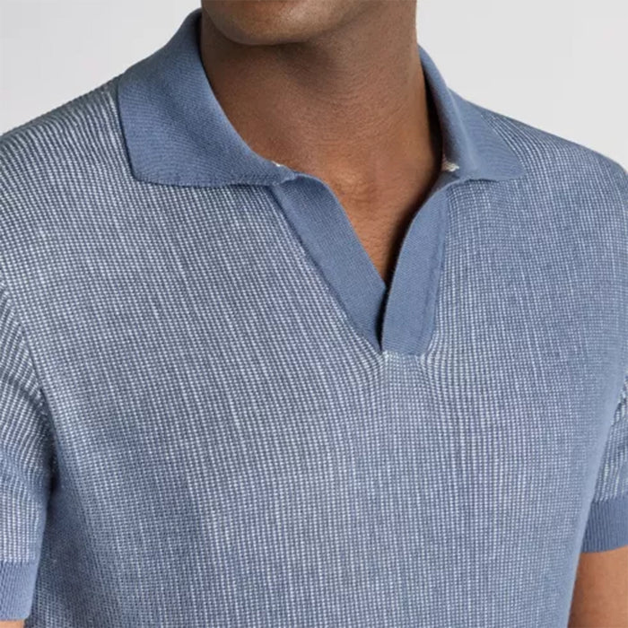 Remus - Slim Fit Open Collar Knit Polo in Blue - Nigel Clare