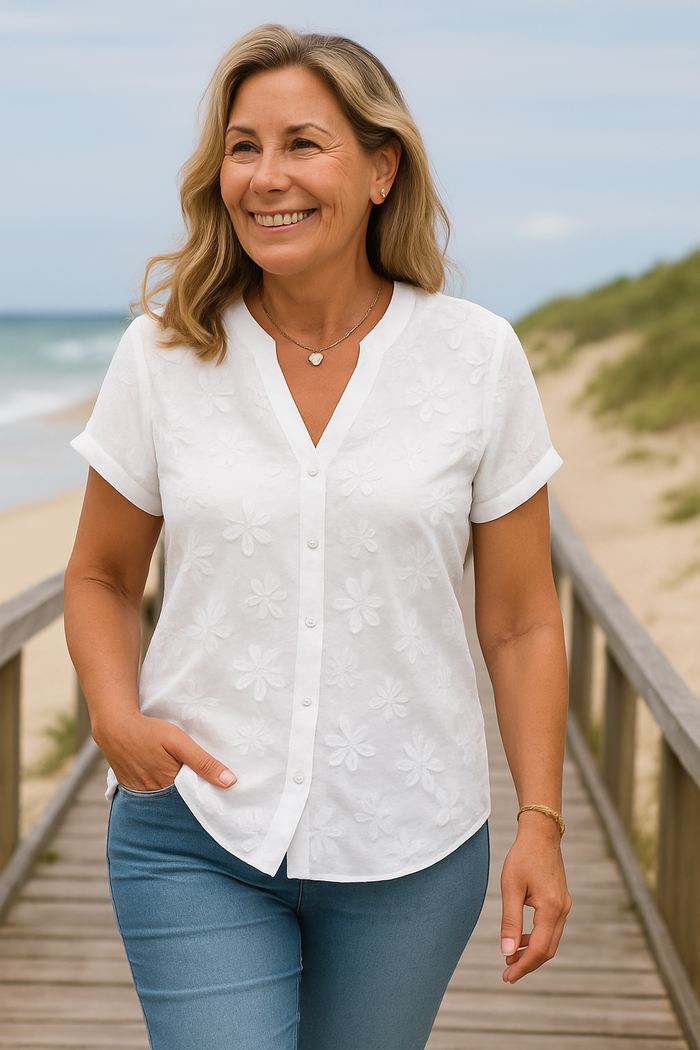 Rena Natural Linen-Look Top