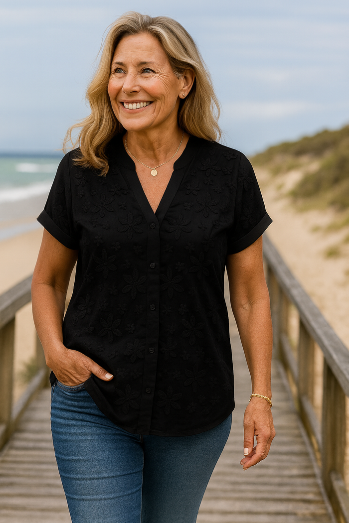 Rena Natural Linen-Look Top