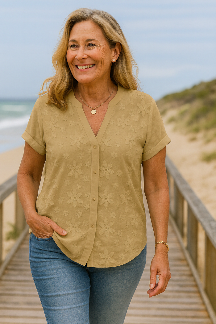 Rena Natural Linen-Look Top