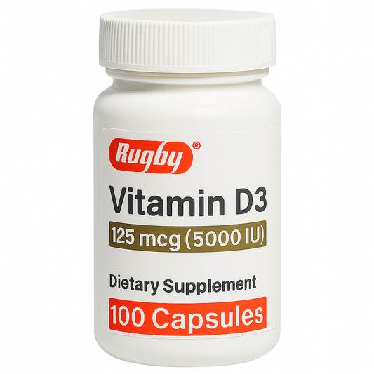 Rugby Vitamin D3 Dietary Supplement, 5000 IU - 80681013100 - LL Medico