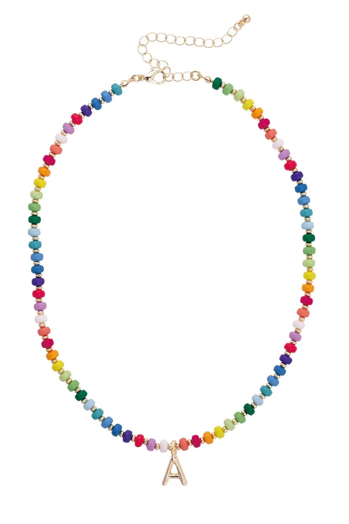 Ruthie Rainbow Beaded Mini Initial Necklace
