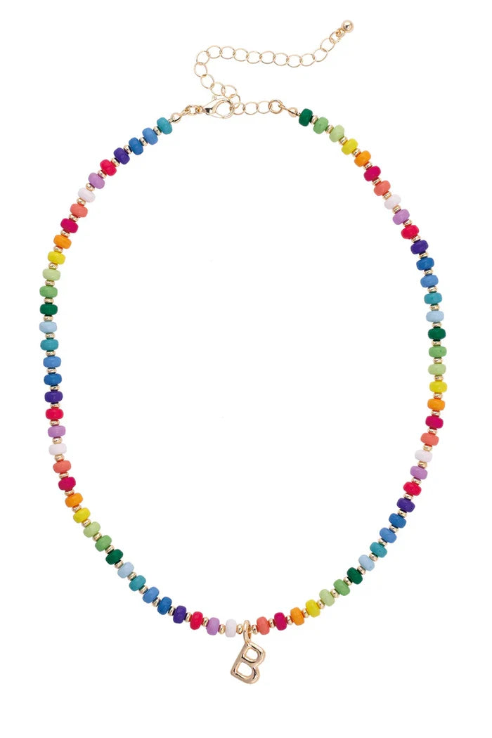 Ruthie Rainbow Beaded Mini Initial Necklace
