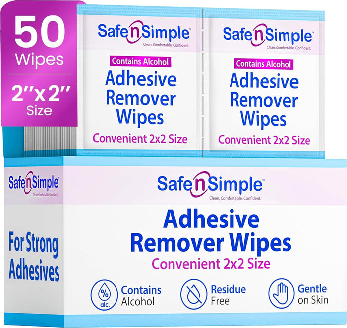 Safe N Simple Adhesive Remover, 2 x 2 Inch Wipe