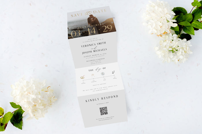 Save the Date | Gold Frame | Tri Fold Invitation