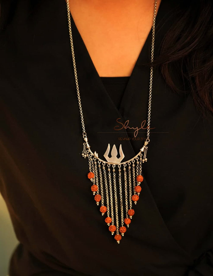 Shiva Trishul Rudraksh Dangling Statement Necklace
