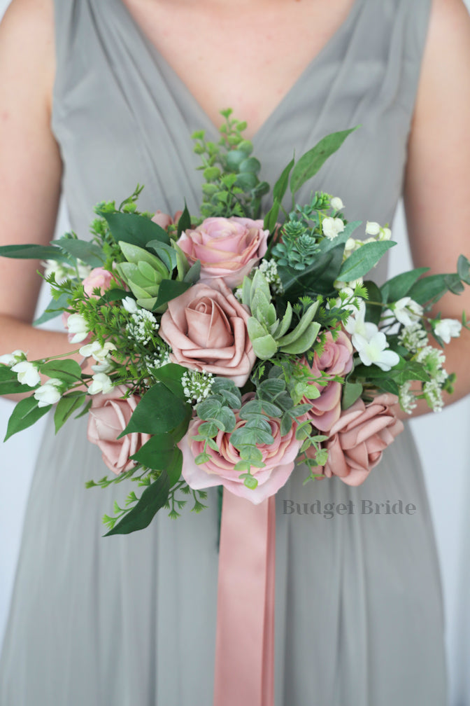 Silk Wedding Bouquet in Dusty Rose and Mauve - $58.50 | Amire Collection