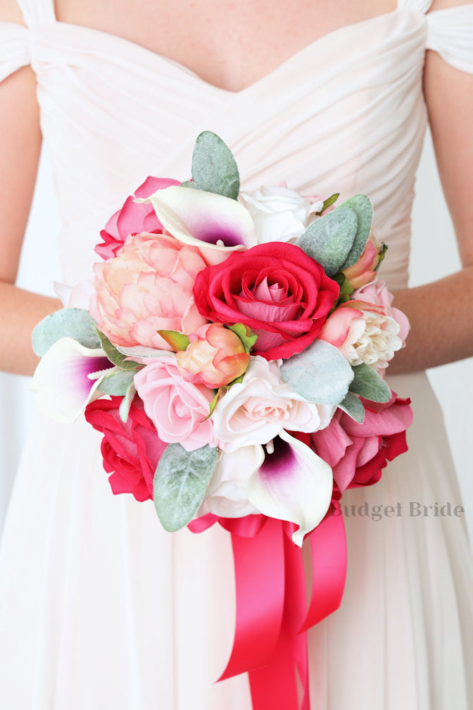 Silk Wedding Bouquet in Hot and Light Pink - $115.00 | Tommie Collection
