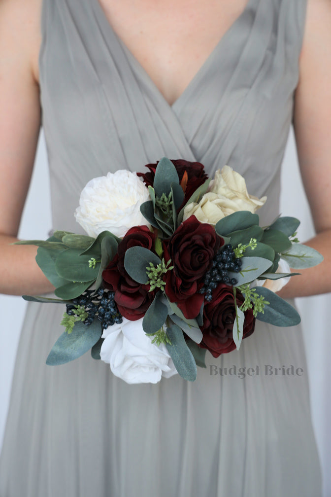 Silk Wedding Bouquet in Wine and Beige - $58.50 | Toni Collection