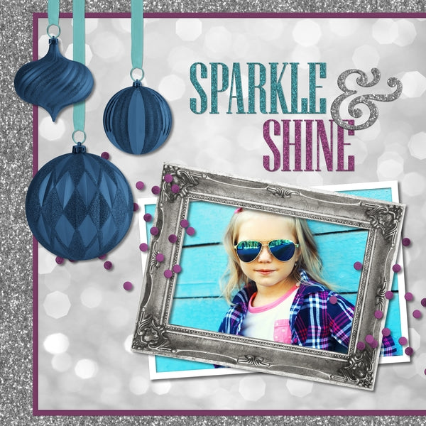 This silver themed digital art collection, Silver Bells Digital Scrapbook Kit by Lucky Girl Creative, is right on trend and perfect for the holiday season whether for Christmas or the New Year. Silver Bells Digital Scrapbook Kit features a photo-realist style that would appeal to anyone and will make the perfect holiday cards or birthday party, wedding, or anniversary scrapbooking pages. This kit pairs perfectly with the Silver Bells Paper and Frames Digital Scrapbook Kit also available for purchase.