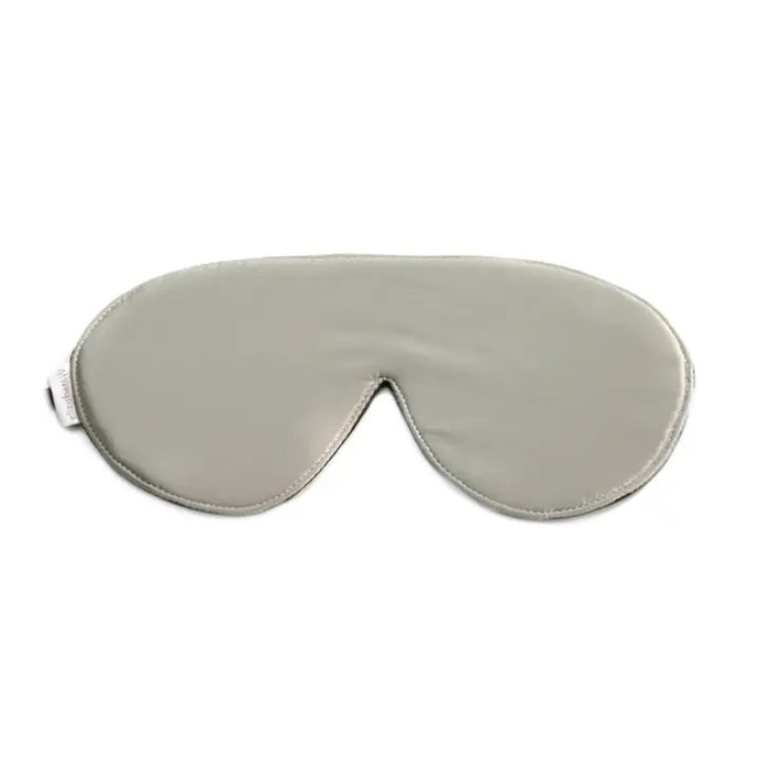 The SILVER SILK SLEEP MASK by E WIGHTMAN & CO is shown from above on a plain white background, featuring a smooth gray silk texture.