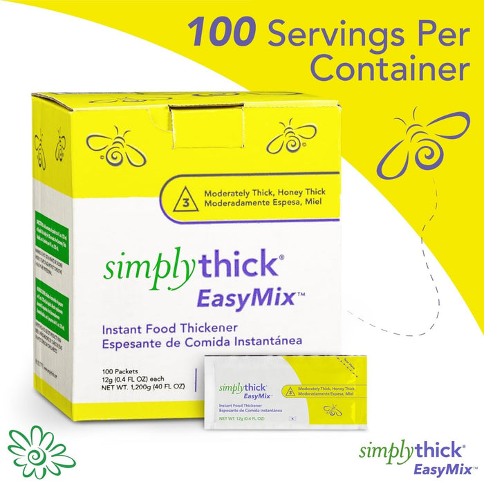 SimplyThick EasyMix Instant Food Thickener Packets, Moderately Thick, 12g, 100 Count - STIND100L3-Box - LL Medico